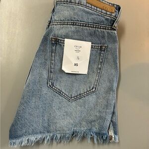 Cello Light Blue High-Rise Denim Shorts with Frayed Hem